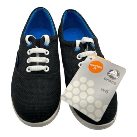 CROCS Shoes - CROCS Women's Black Sneakers with Vibrant Blue Interior